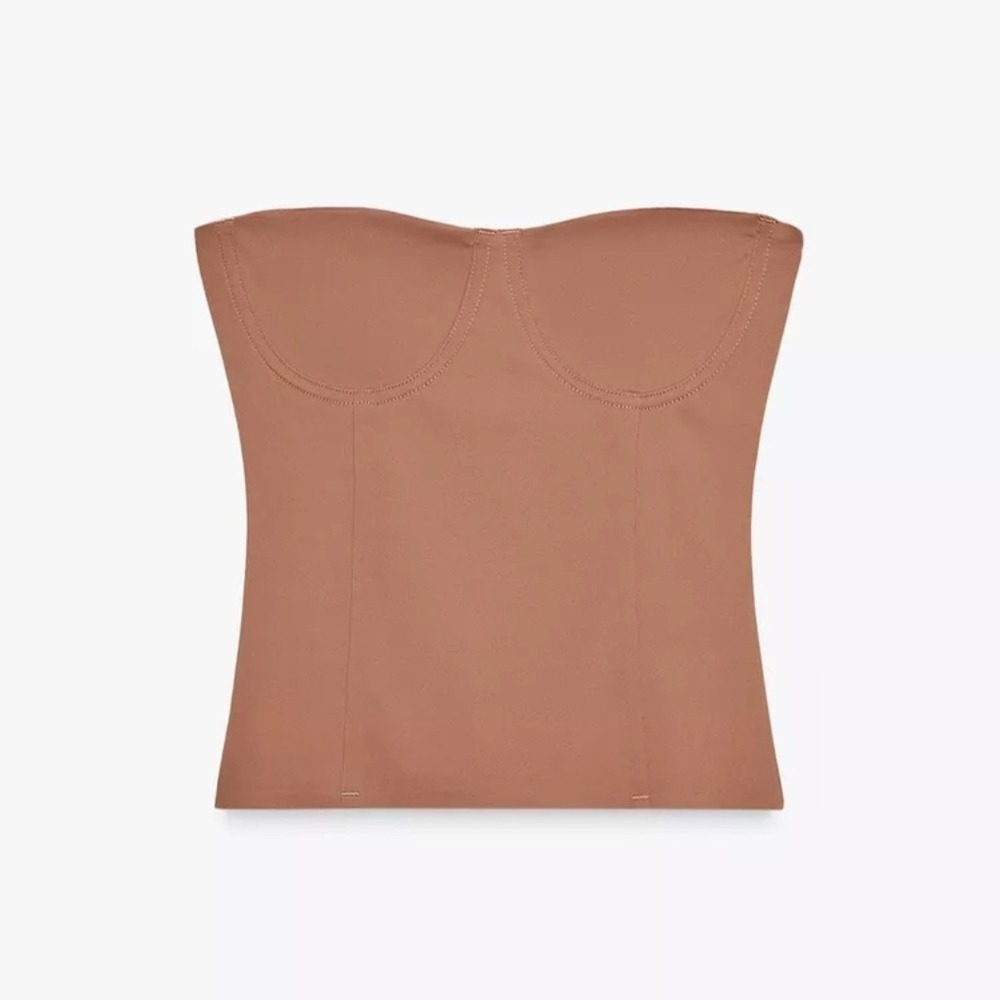 Zara Beige Pink Straight‎ Neck Bandeau Corset Top 3641/807/613